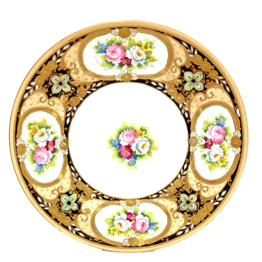 Vintage Morimura Noritake Plate Hand Painted Multicolor Floral Gold Moriage 7.5